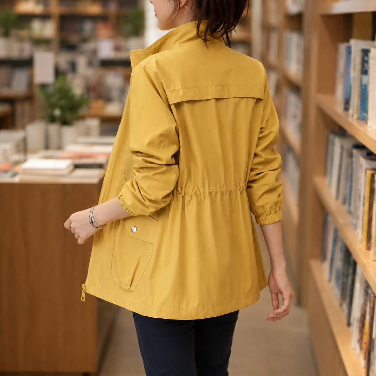 Jacket Polyester Utility with Stand Collar, Full Zip and Drawstring