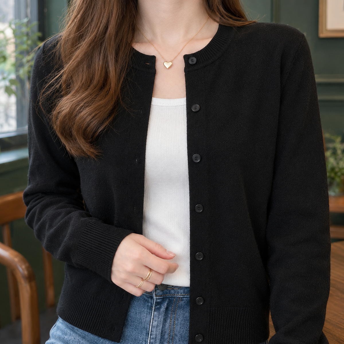 Fine Knit Cardigan with Tonal Buttons