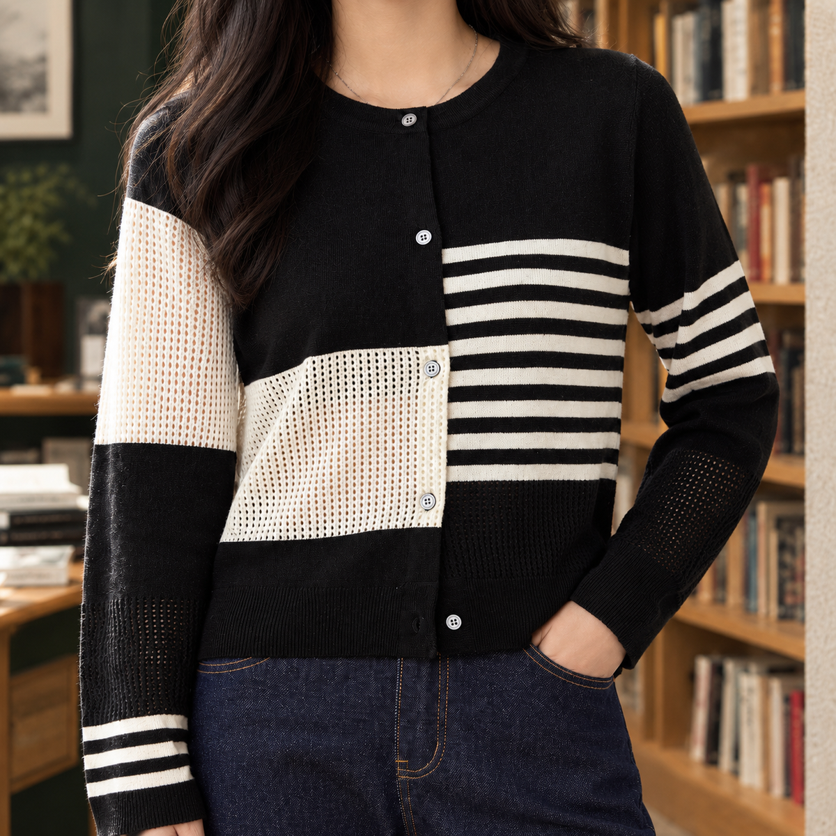 Lightweight Crew Neck Cardigan