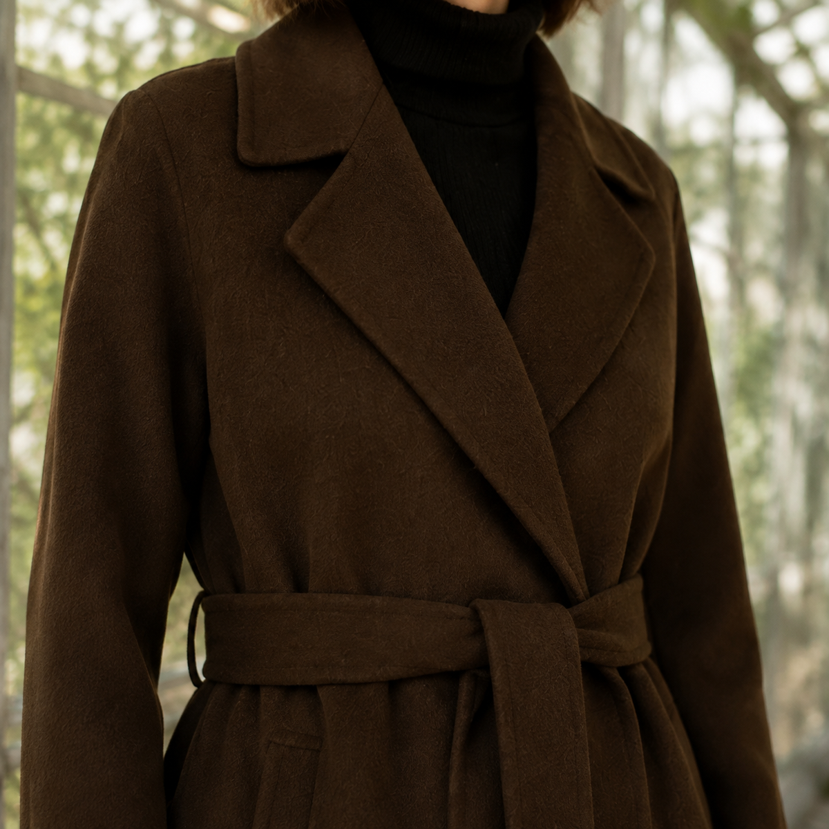 Overcoat Wool Blend Belted Longline with Classic Notched Lapels