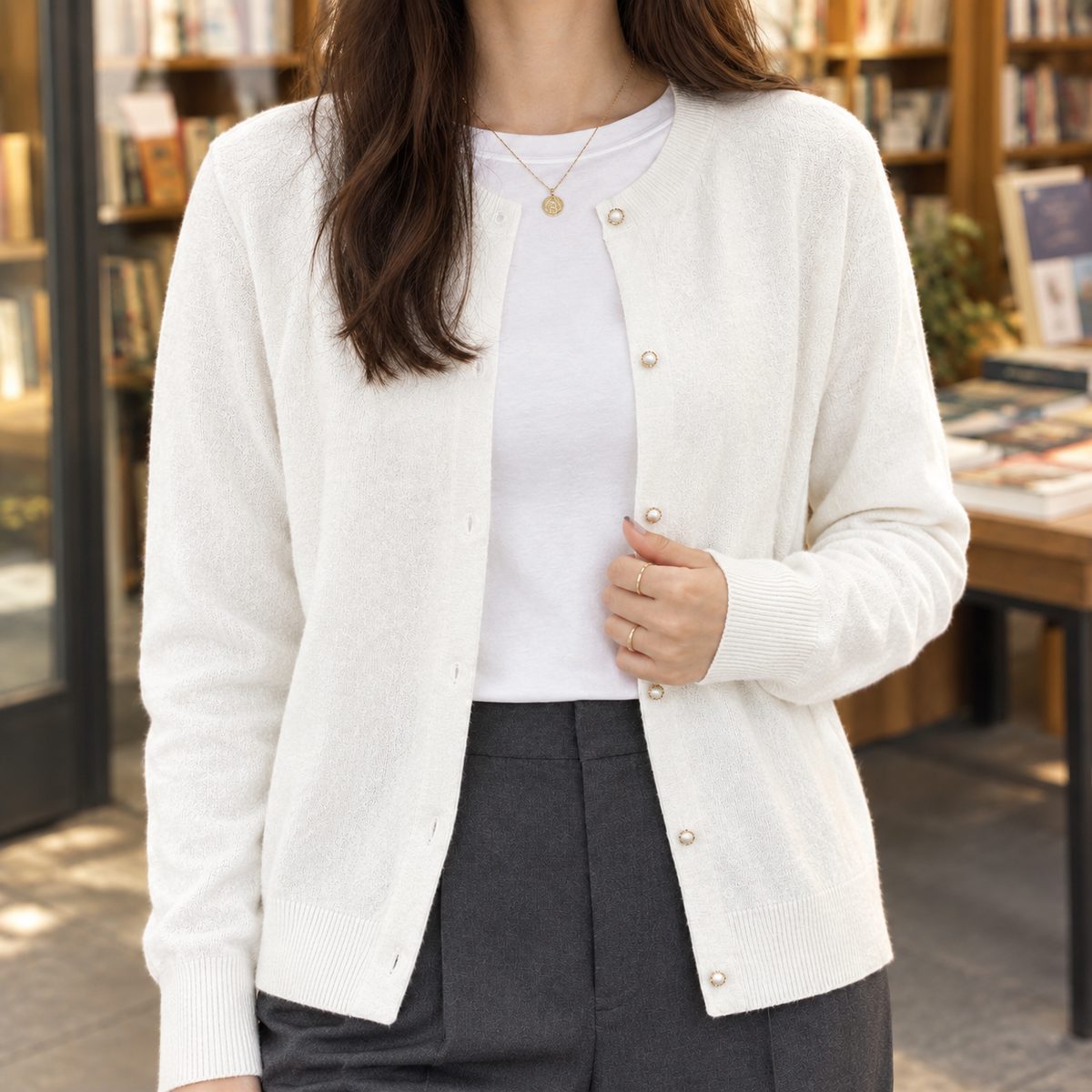 Relaxed Straight Pearl Cardigan