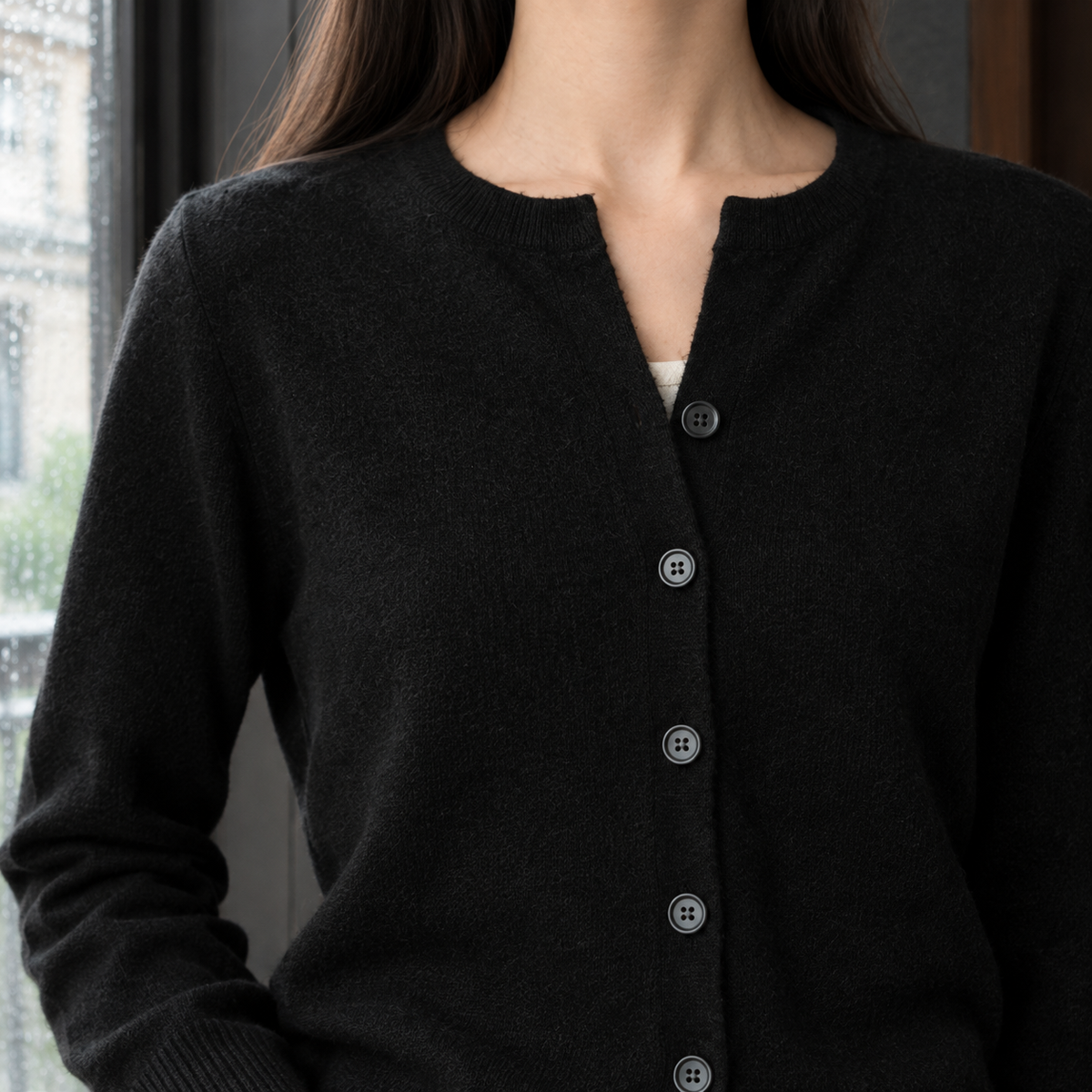 Fine Knit Button-Front Cardigan, Hip Length