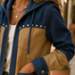 Patchwork Jacket Polyester Two-Tone Paneled with Drawstring Hood