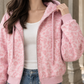 Zip Jacket Polyester Leopard Print Cropped with Drawcord Hood