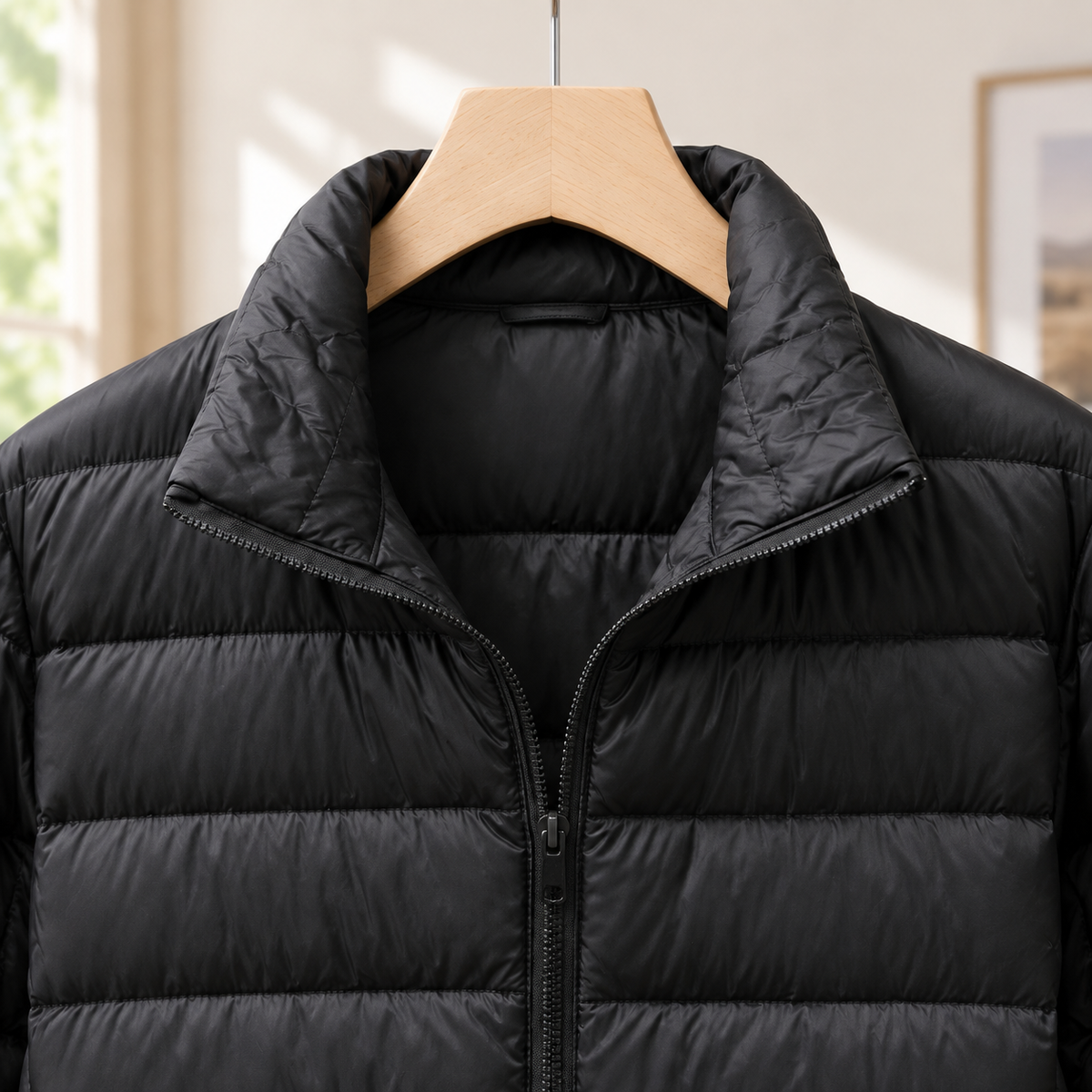 Jacket Cashmere-Feel Quilted Polyester with Stand Collar and Zip