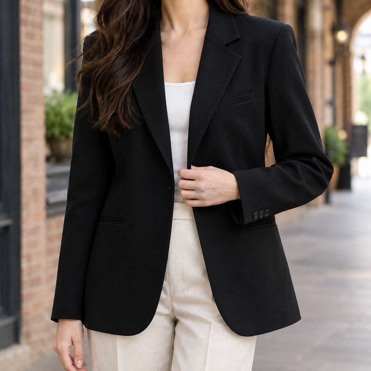 Blazer Polyester Regular Tailored with Notched Lapel and Button Cuffs