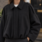 Jacket Faux Suede Relaxed Batwing with Epaulettes and Gathered Hem