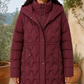 Puffer Jacket Polyester Longline with Geometric Quilting and Hood