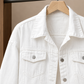 Denim Jacket Cotton Blend Relaxed with Four Pockets, Silver Buttons