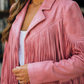 Fringe Jacket Polyester Cropped Open Front with Notched Lapel