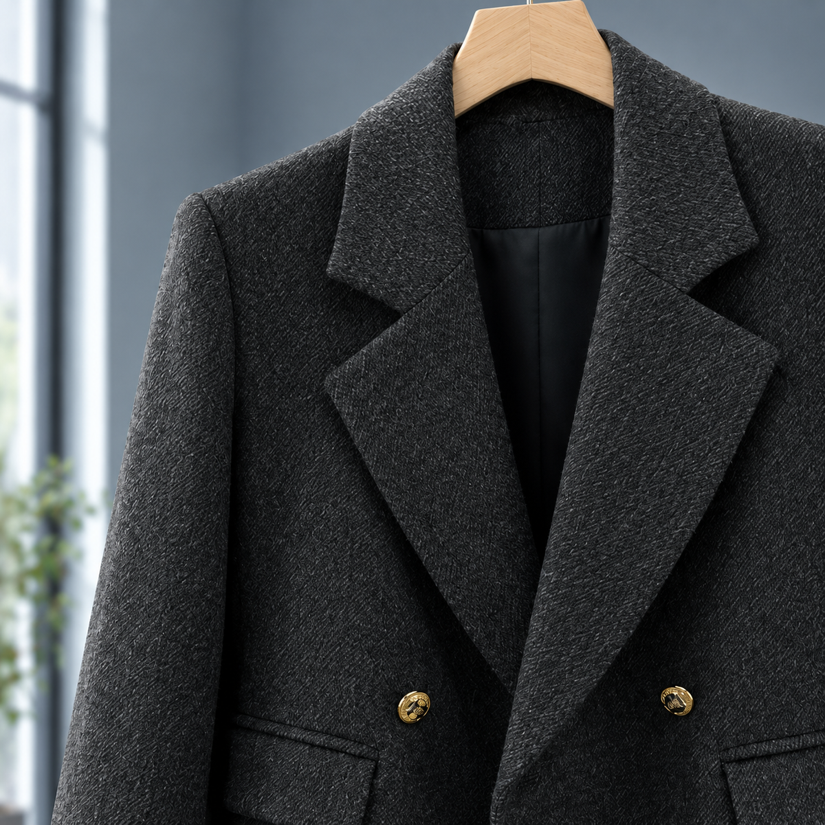 Blazer Polyester Double-Breasted with Broad Peak Lapels and Pockets