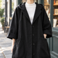 Hooded Coat Polyester Longline Relaxed with Oversized Patch Pockets