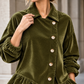 Jacket Polyester with Asymmetric Ruffle Hem and Button Front