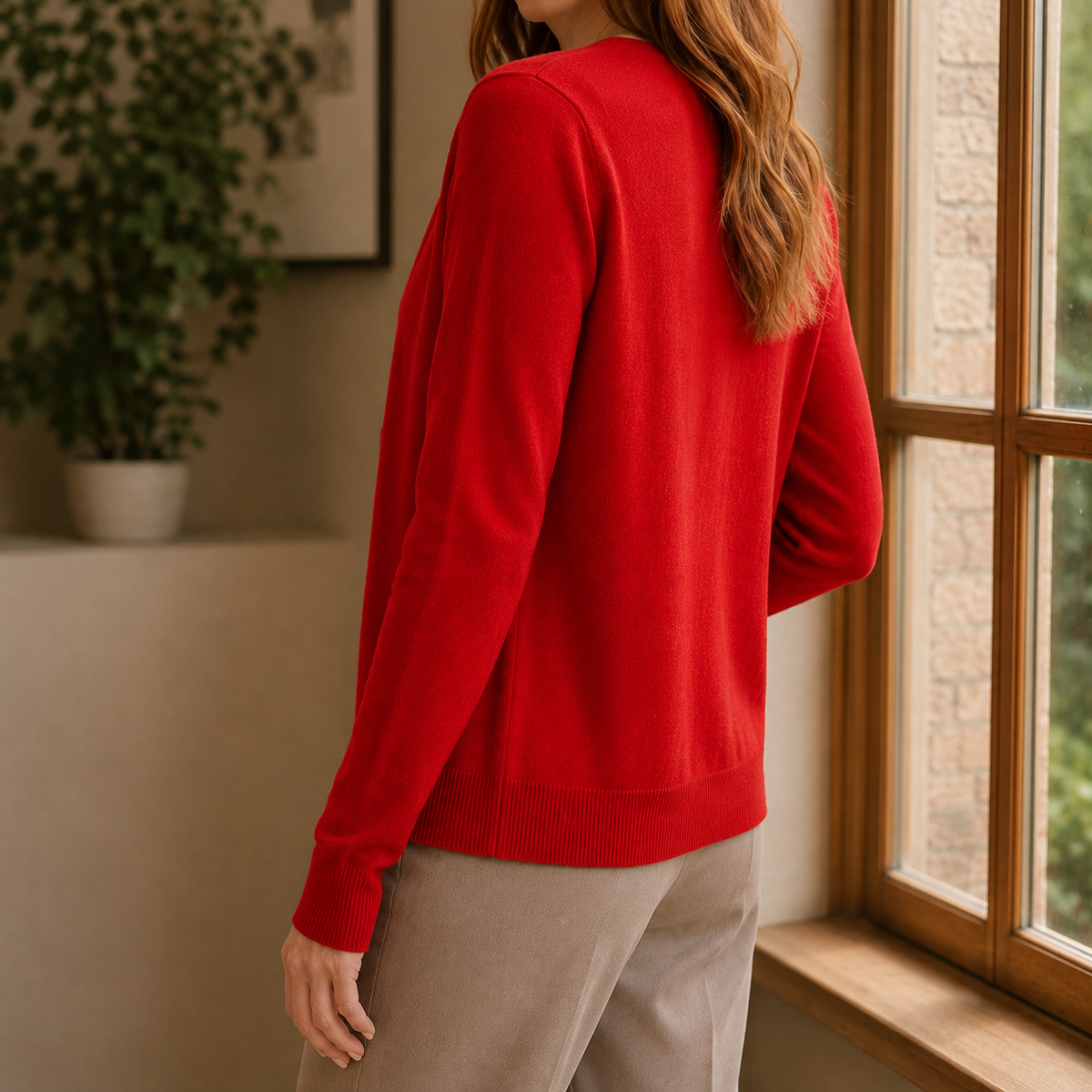 Fine Knit V-Neck Button Jumper