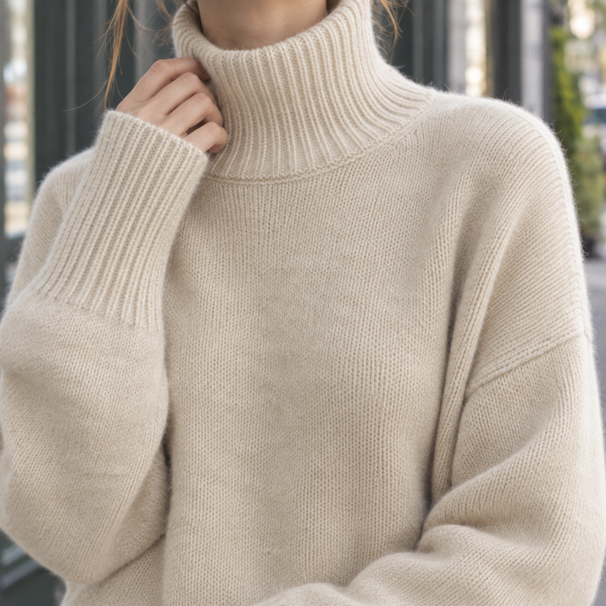 Relaxed Roll Neck Jumper with Generous Sleeves