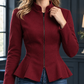 Peplum Jacket Polyester Close Fit with Stand Collar and Flared Hem