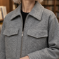 Boxy Jacket Polyester Cropped with Pointed Collar and Flap Pockets