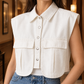 Cropped Denim Utility Top with Flap Pockets