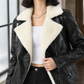 Aviator Jacket Faux Leather Asymmetric Zip with Plush Cream Lining