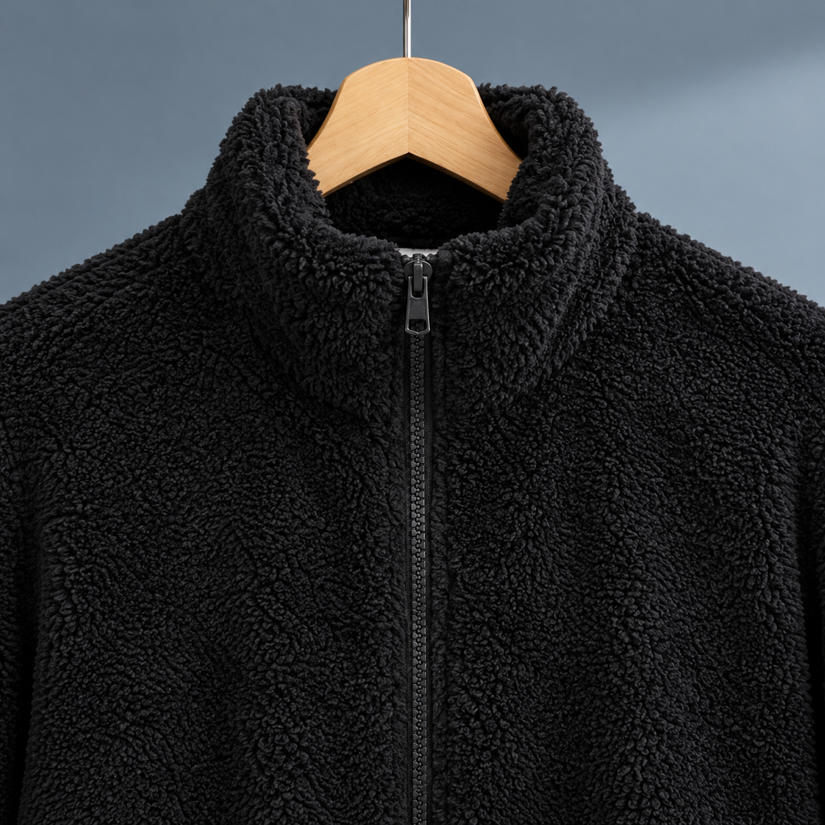 Zip Jacket Polyester Plush Straight Fit with Slanted Hand Pockets