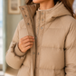 Puffer Coat Polyester Longline with Padded Hood and Side Pockets