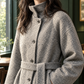 Jacket Cashmere-Feel Brushed Polyester with Stand Collar and Belt