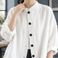 Stand Collar Jacket Cotton Relaxed with Button Front and High-Low Hem