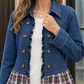 Jacket Polyester Cropped with Plaid Ruffle Hem and Pointed Collar