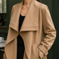 Trench Jacket Polyester Draped with Waterfall Lapels and Tie Belt