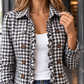Jacket Polyester Gingham with Ruffle Trim and Open Front