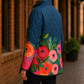 Floral Jacket Polyester Quilted with Stand Collar and Snap Front