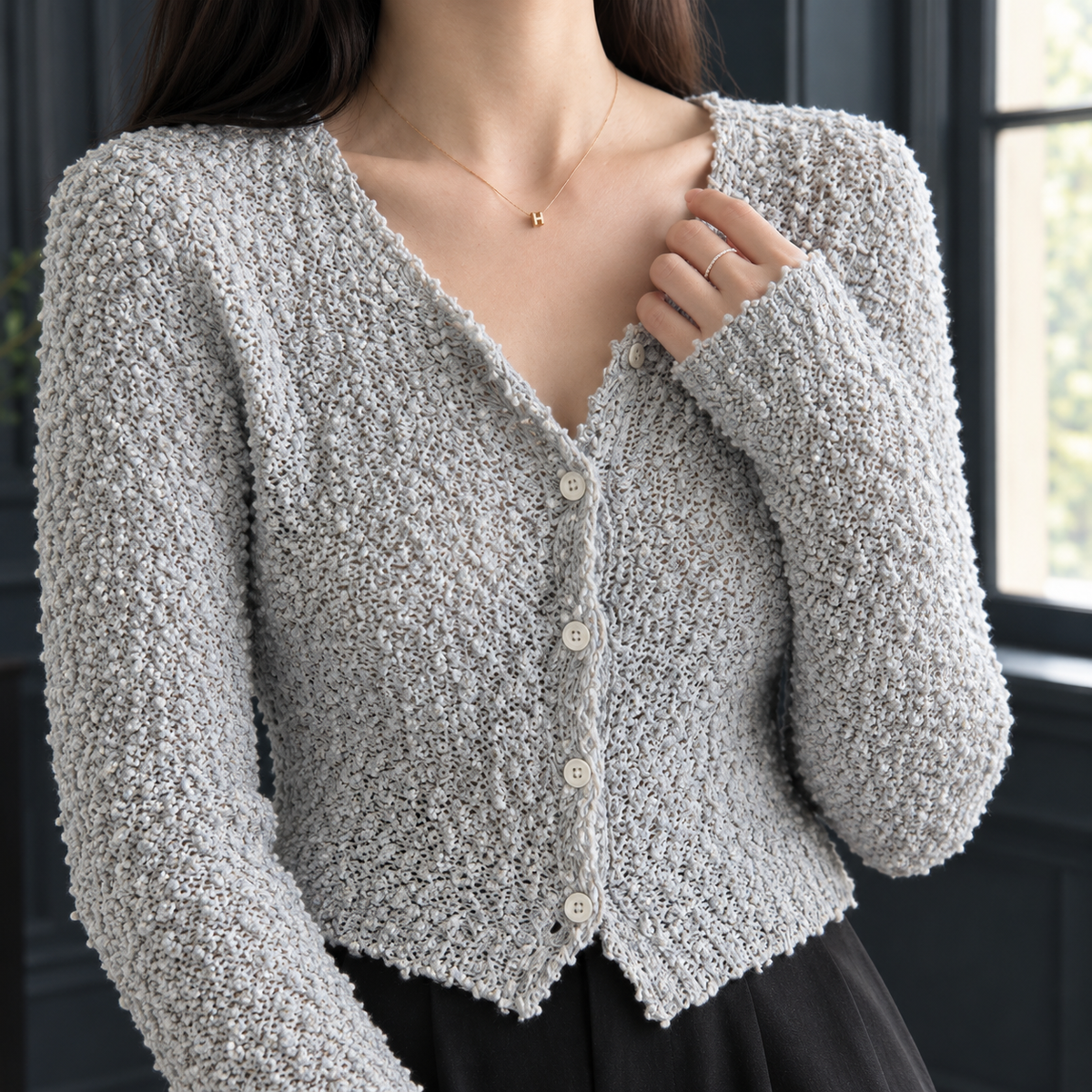 Looped Texture Cropped Cardigan