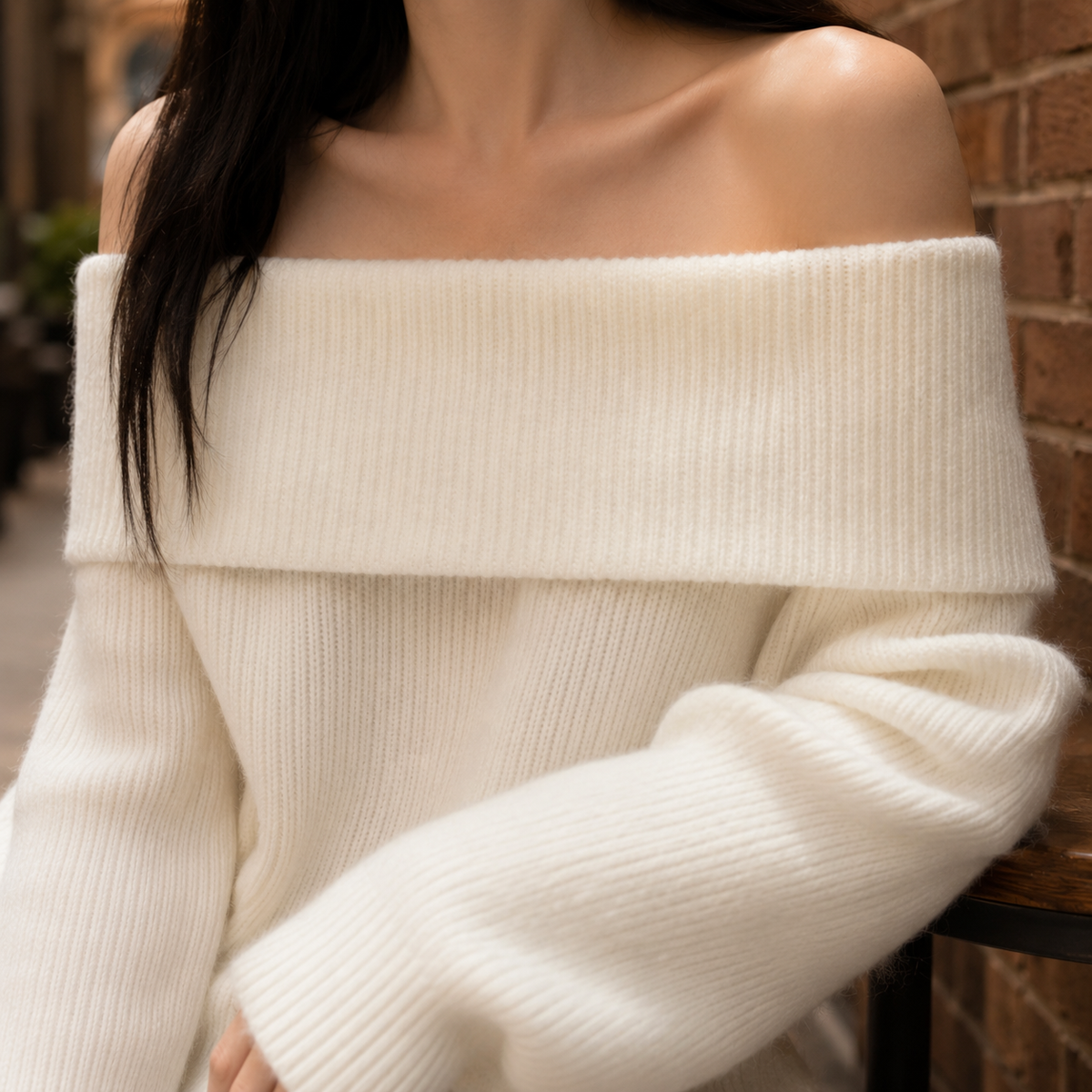 Off-Shoulder Jumper with Voluminous Sleeves