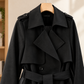 Trench Jacket Cotton Blend Belted Longline with Wide Notched Lapels
