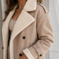 Coat Faux Leather Longline with Faux Shearling Trim and Matching Belt