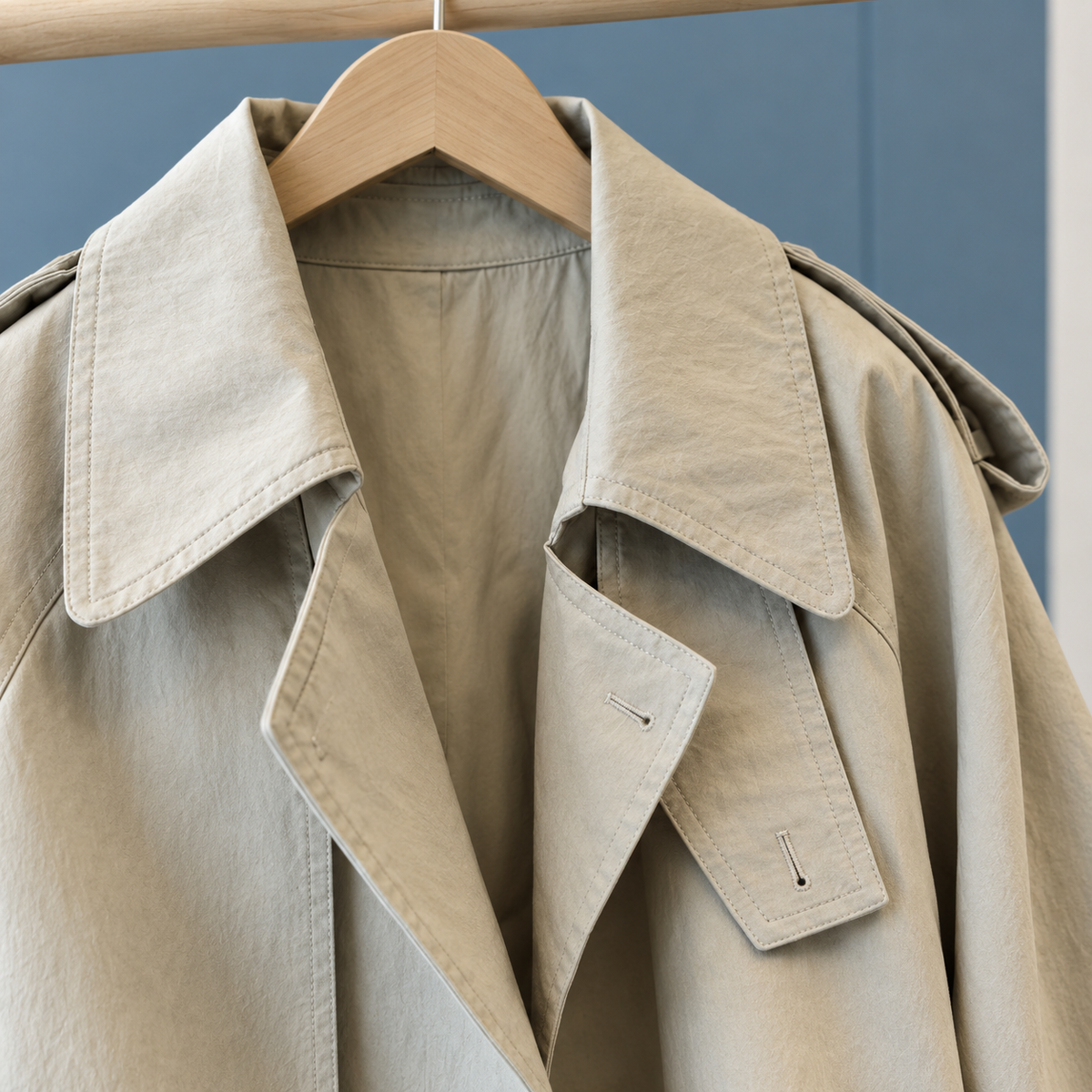 Overcoat Cotton Blend Belted with Oversized Collar and Turn-Back Cuffs