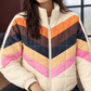 Quilted Jacket Polyester Loose Hip-Length with Chevron Colourblock