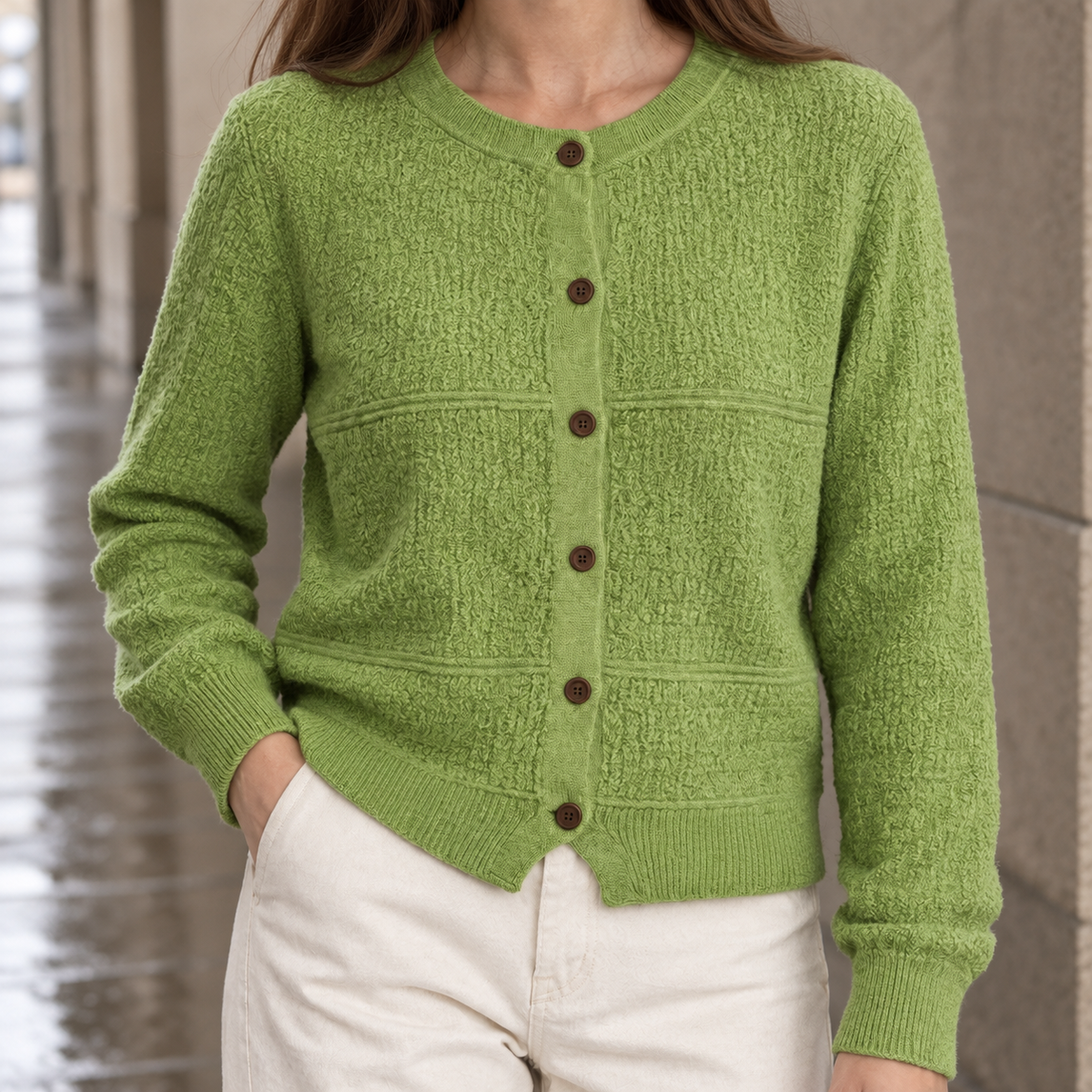 Textured Button Cardigan, Regular Fit