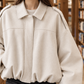 Bomber Jacket Faux Suede Oversized Cropped with Pointed Shirt Collar