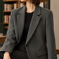 Blazer Polyester Relaxed Tailored with Wide Lapels and Buttoned Cuffs