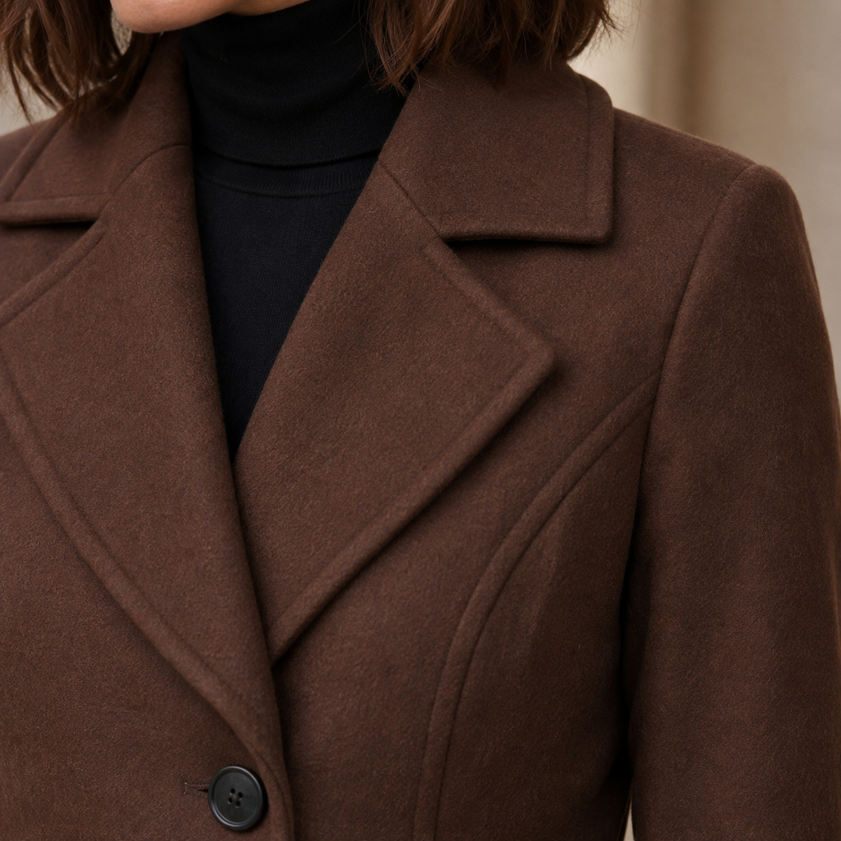 Overcoat Polyester Tailored Longline with Broad Lapels and Pockets