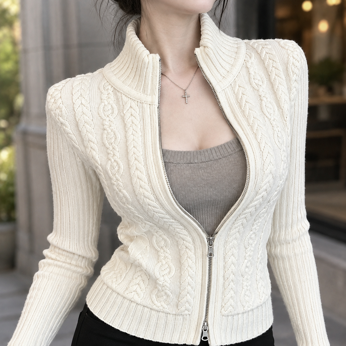 Fitted Cable Knit Cardigan