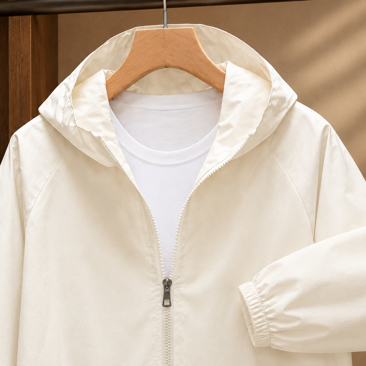 Hooded Jacket Polyester with Full Zip and Two Zipped Pockets