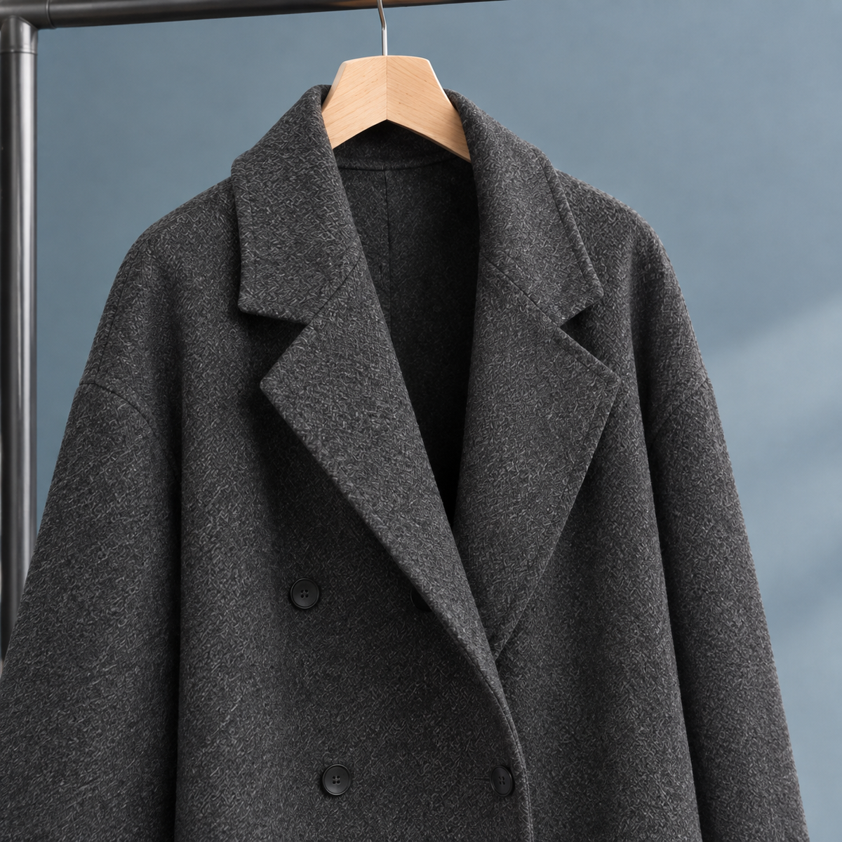Coat Wool Blend Cashmere-Feel Double-Breasted Relaxed Longline