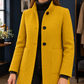 Coat Polyester Knee-Length with Narrow Stand Collar and Three Buttons