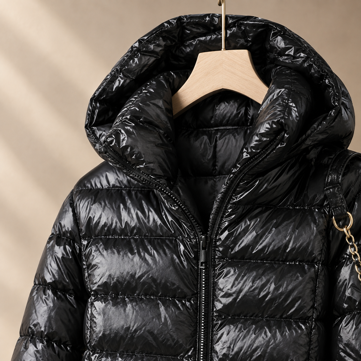 Jacket Duck Down Quilted Slim Mid-Length with Padded Hood and Zip