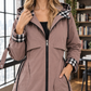 Hooded Jacket Polyester with Check Trim, Full Zip and Drawcord Waist