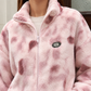 Zip Jacket Polyester Plush Textured Loose with High Stand Collar