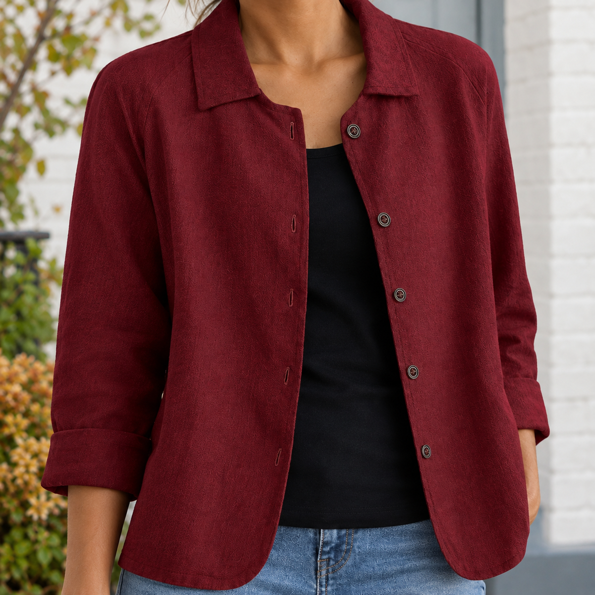 Blazer Polyester Relaxed with Open Notched Collar and Five Buttons