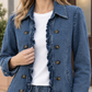 Denim Jacket Washed with Ruffled Front and Double-Breasted Buttons